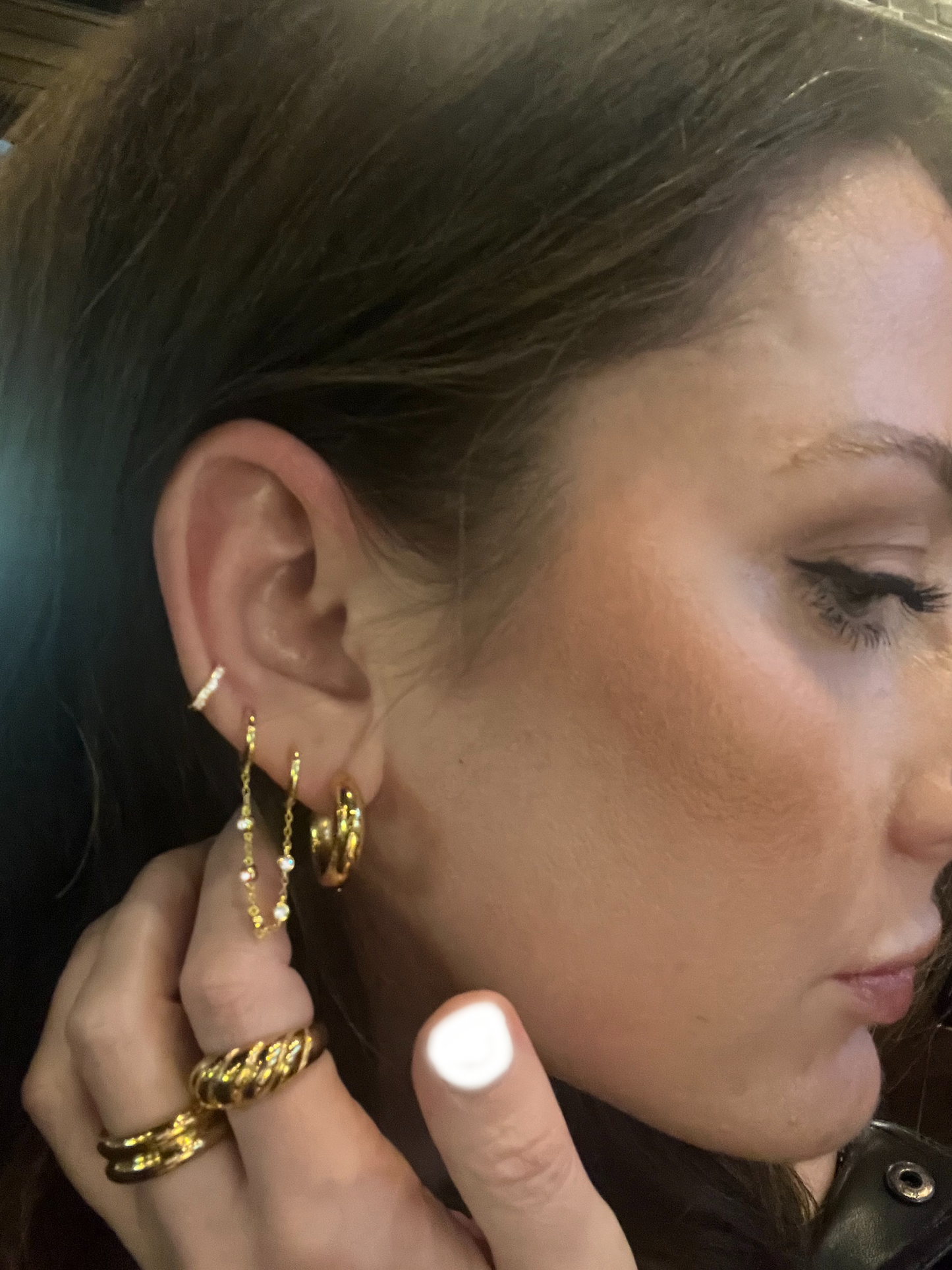 Crystal Chain Double Huggie