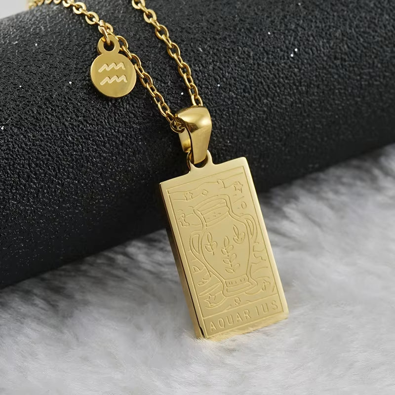 Aquarius zodiac pendant necklace, 18k gold-filled, waterproof, by Saltie Sunn Jewelry