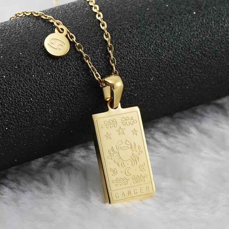 Cancer zodiac pendant necklace, 18k gold-filled, waterproof, by Saltie Sunn Jewelry 