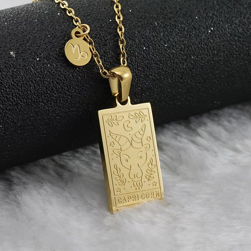 Capricorn zodiac pendant necklace, 18k gold-filled, waterproof, by Saltie Sunn Jewelry