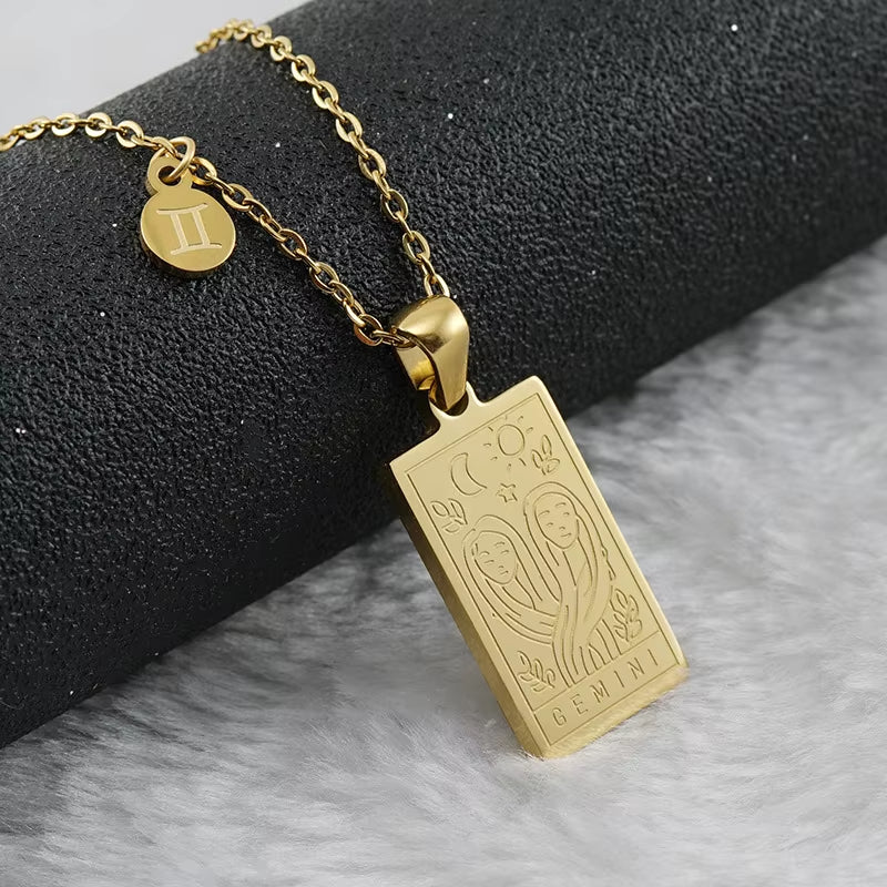 Gemini zodiac pendant necklace, 18k gold-filled, waterproof, by Saltie Sunn Jewelry