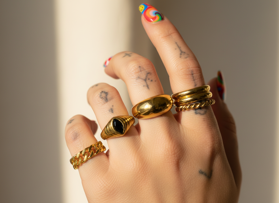 minimalist gold jewelry ring stack