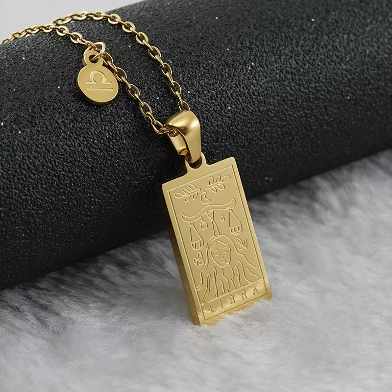 Libra zodiac pendant necklace, 18k gold-filled, waterproof, by Saltie Sunn Jewelry