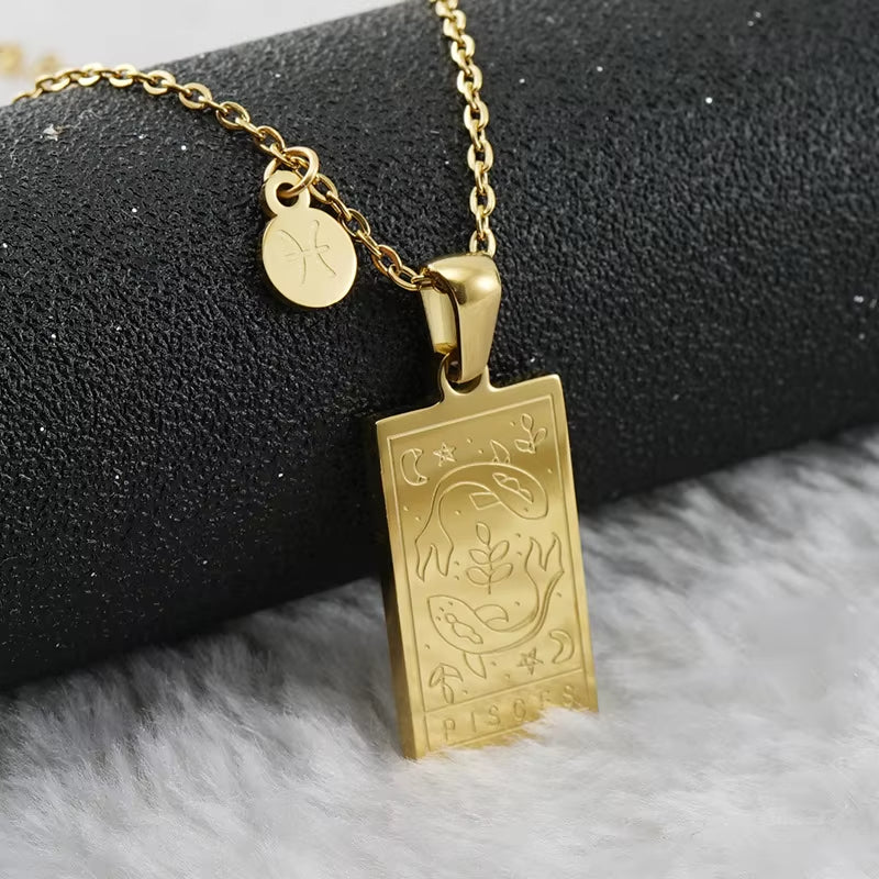 Pisces zodiac pendant necklace, 18k gold-filled, waterproof, by Saltie Sunn Jewelry