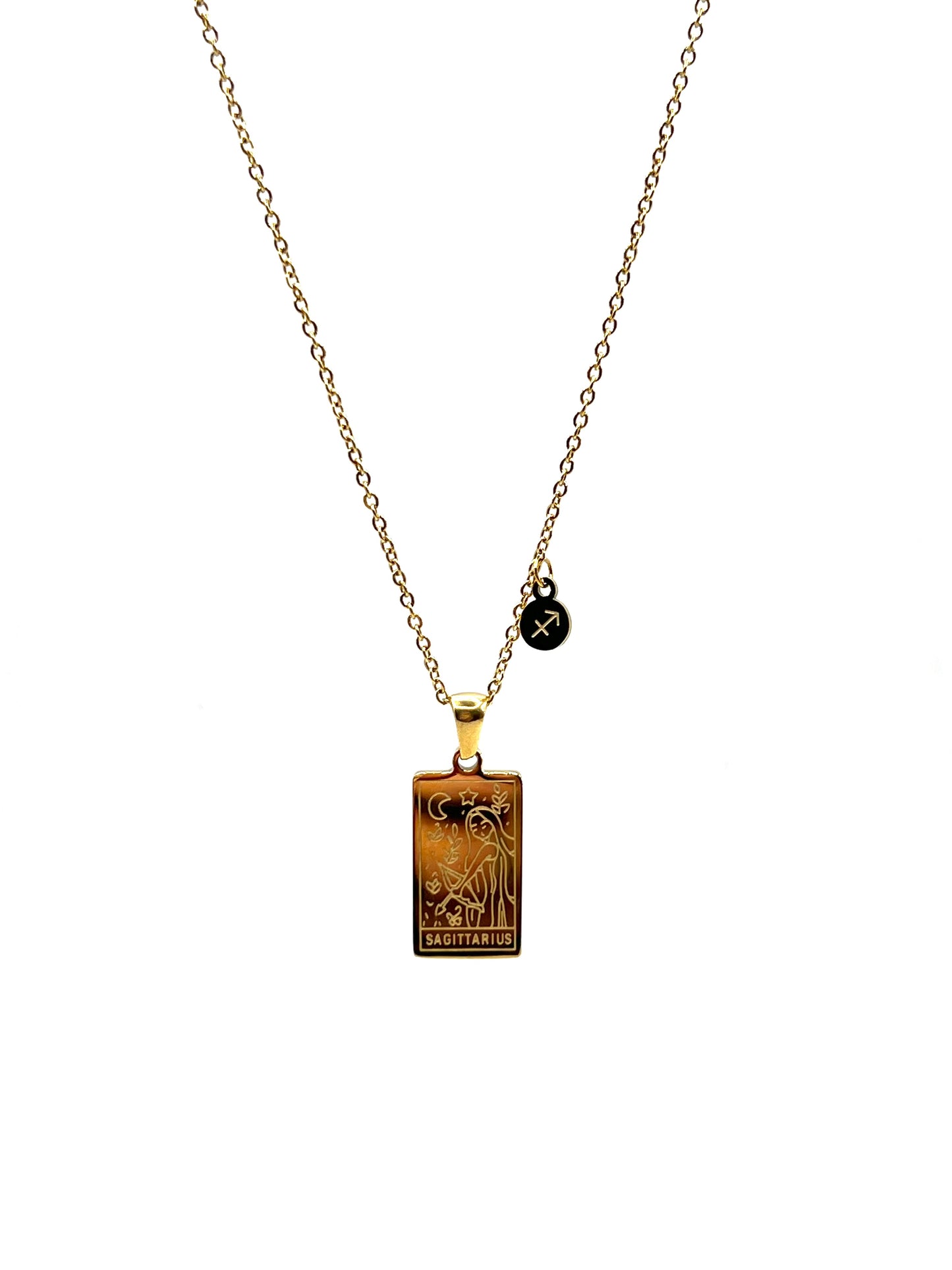 Sagittarius zodiac pendant necklace, 18k gold-filled, waterproof, by Saltie Sunn Jewelry