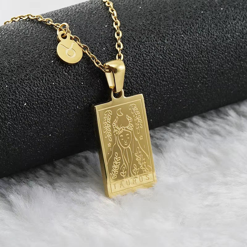 Taurus zodiac pendant necklace, 18k gold-filled, waterproof, by Saltie Sunn Jewelry