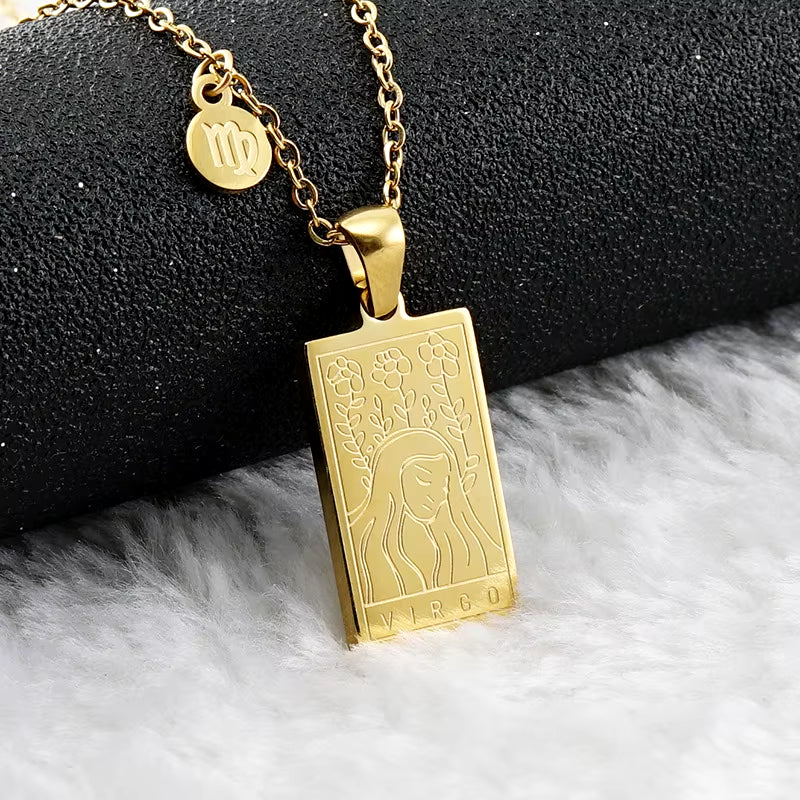 Virgo zodiac pendant necklace, 18k gold-filled, waterproof, by Saltie Sunn Jewelry